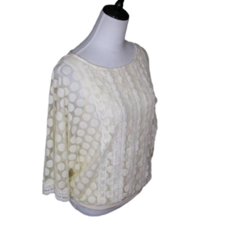 ALFANI Cream Lace Lined Short Sleeve Blouse Size Small